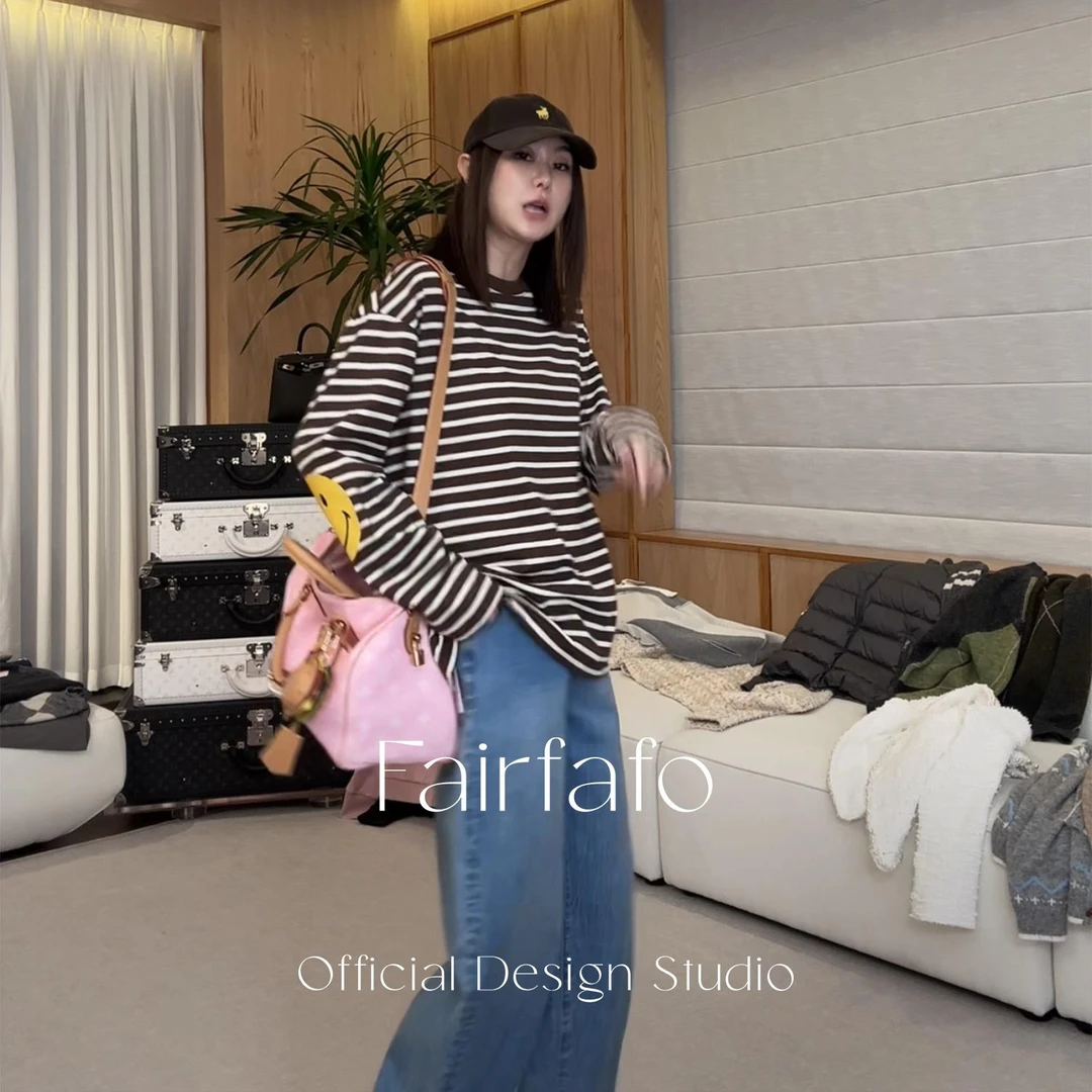 smiley【条纹笑脸长袖】CXDL52288撞色宽松百搭秋冬新款潮牌长袖