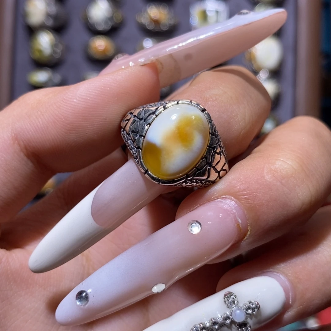 琥珀银S925镶嵌戒指