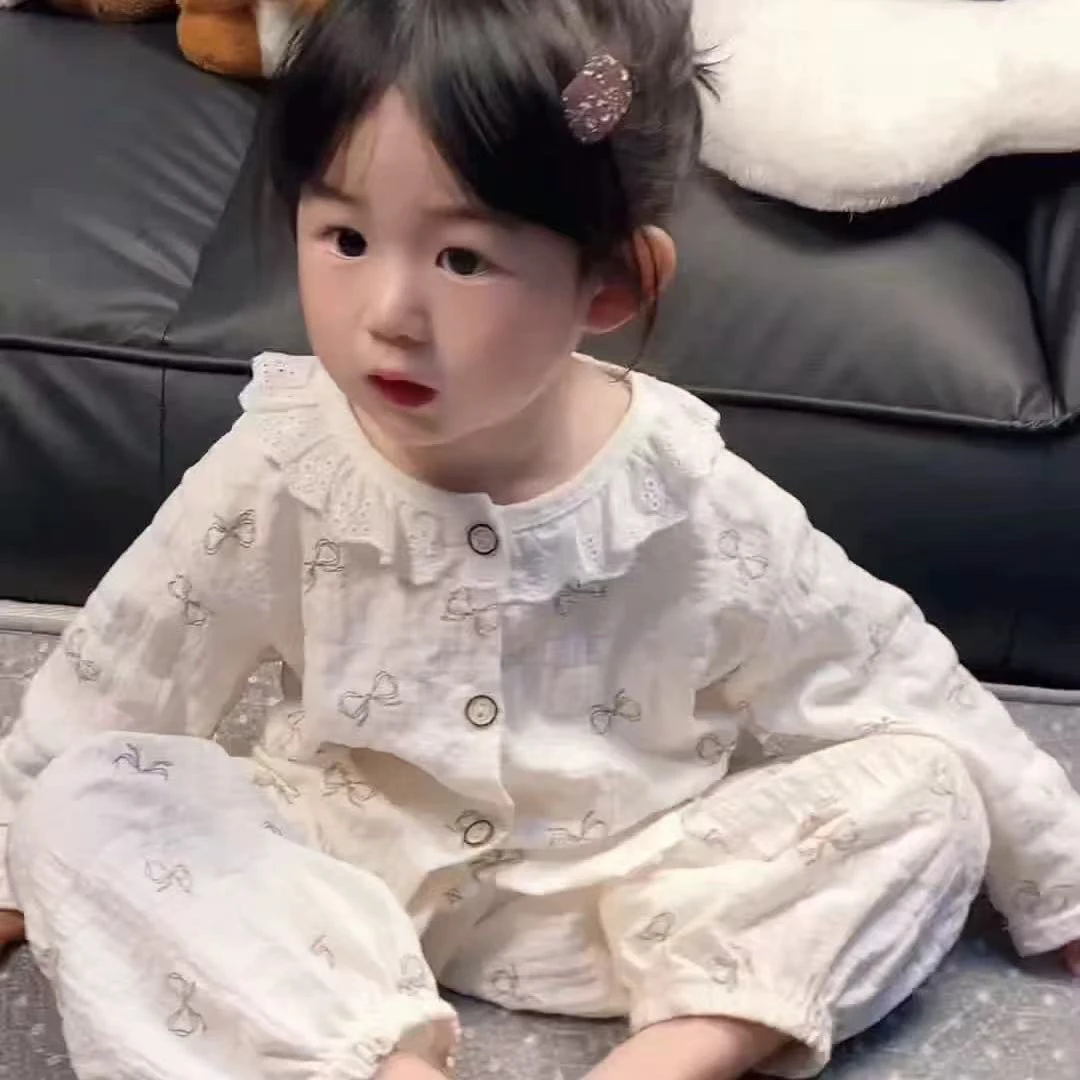 夏款抗菌花边七分袖家居服