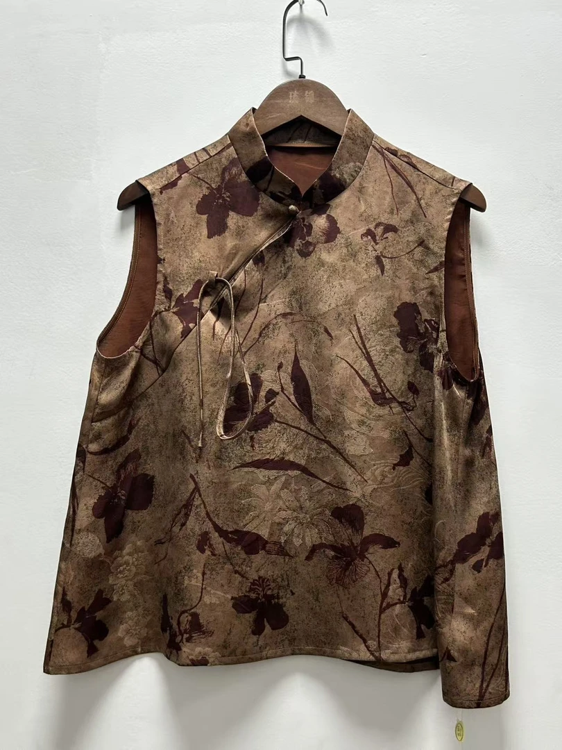 桑蚕丝提花新中式红云纱女衫25077