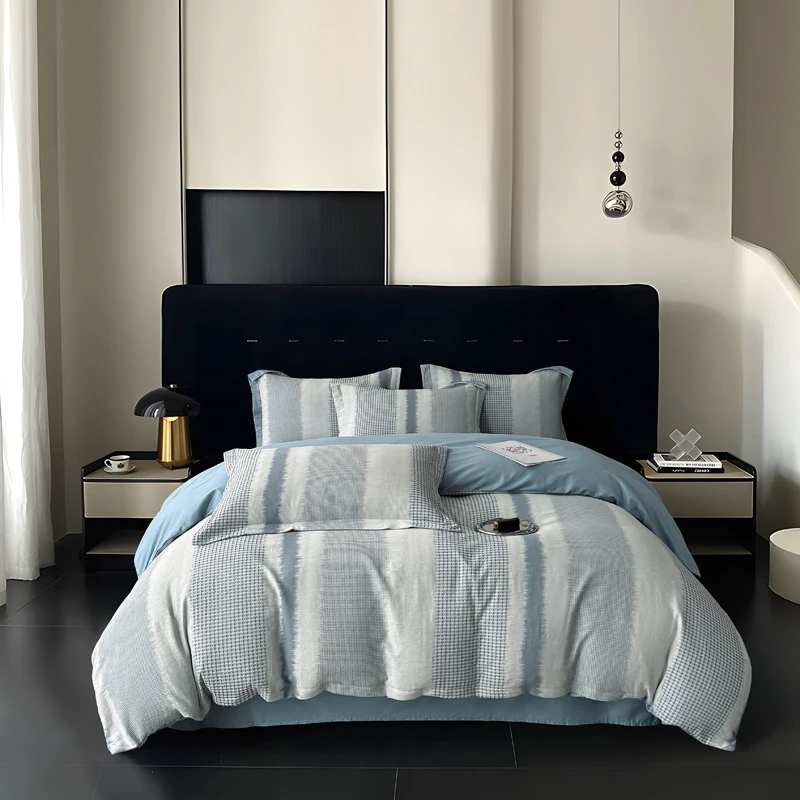 波格-蓝 全棉高级纯棉四件套柔软透气轻奢简约印花四季款床品