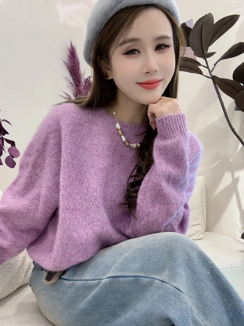 恰逢景梅子自留款冬季保暖气质绵羊毛加厚保暖软糯慵懒彩色毛衣女