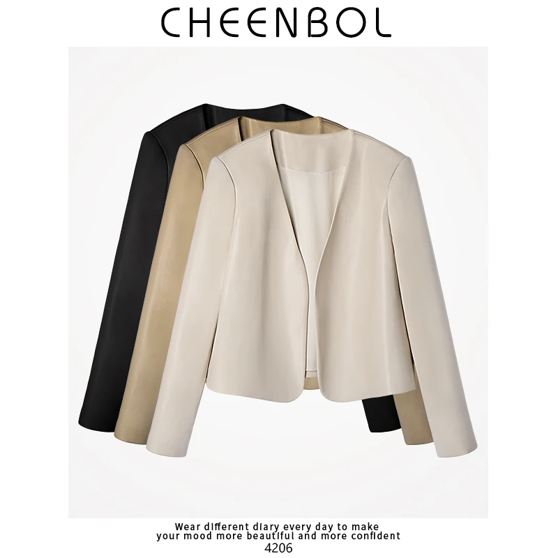 4206皮衣外套女春秋2025新款显瘦港风复古v领短款夹克