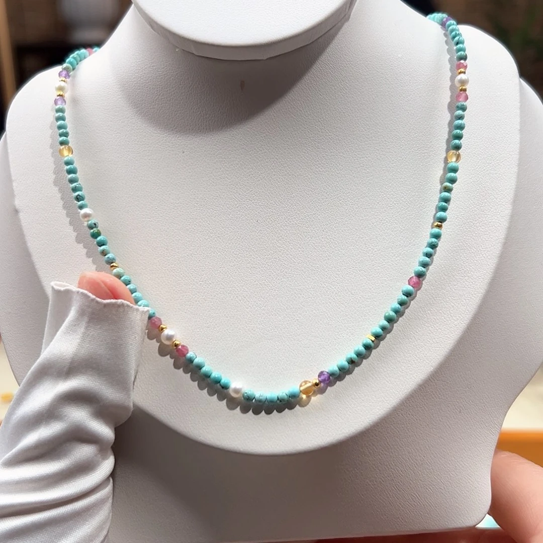 绿松石未镶嵌16小米珠锁骨链卡2+