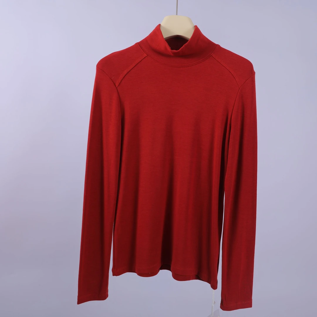 R-8410 舒适软糯！秋冬女士时尚简约百搭纯色休闲高领打底衫T恤