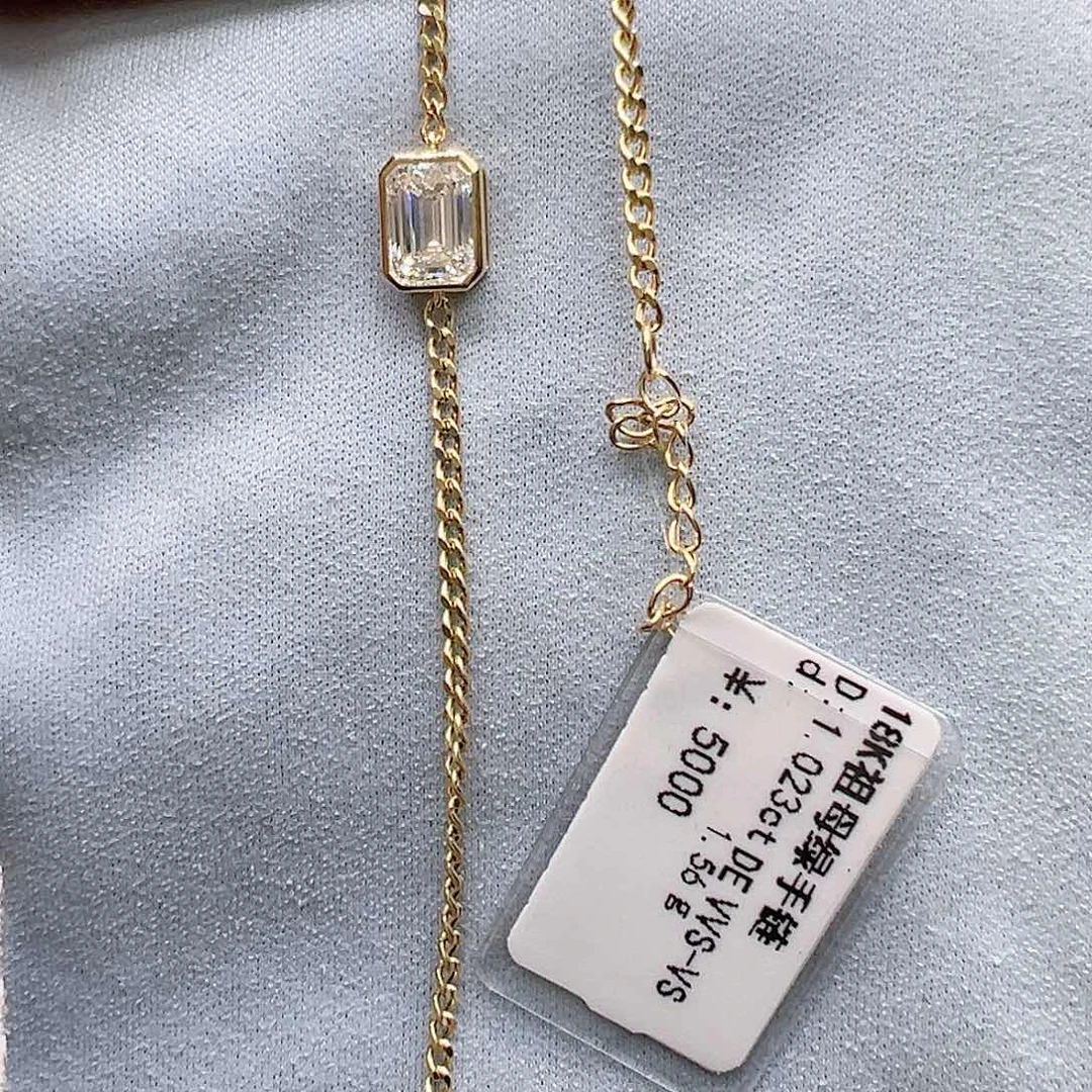 实验室培育钻石18K金镶嵌1.023克拉K黄祖母切单钻古巴手链