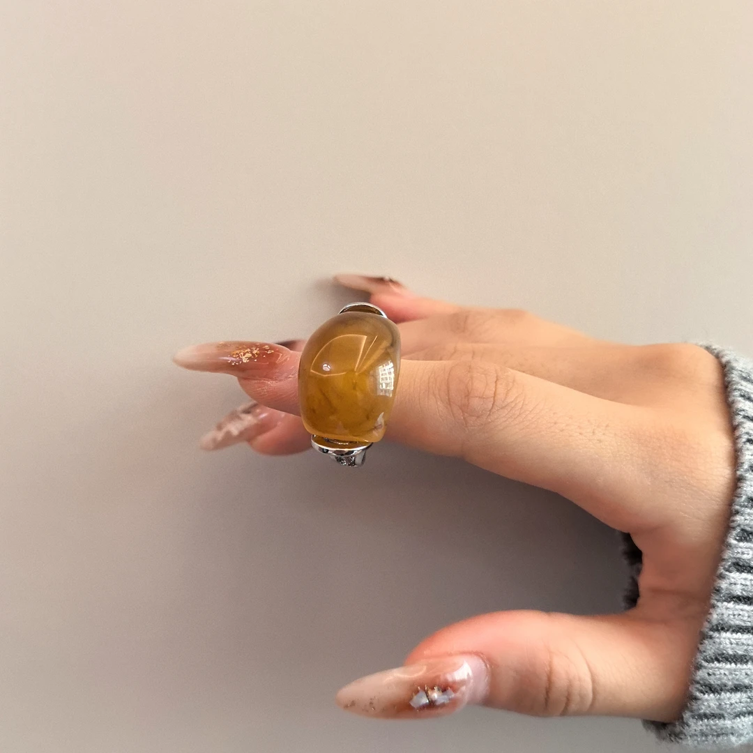 合金戒指 太妃糖橘色椭圆戒指（非质量问题，no退no换介意慎拍！）