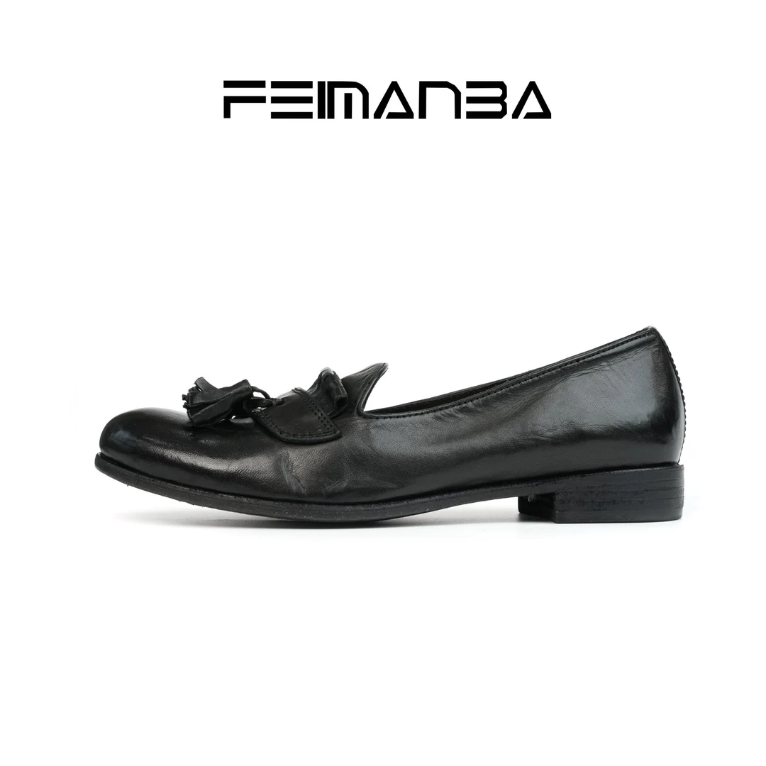 FEIMANBA 水洗马皮英伦风流苏平底乐福鞋女