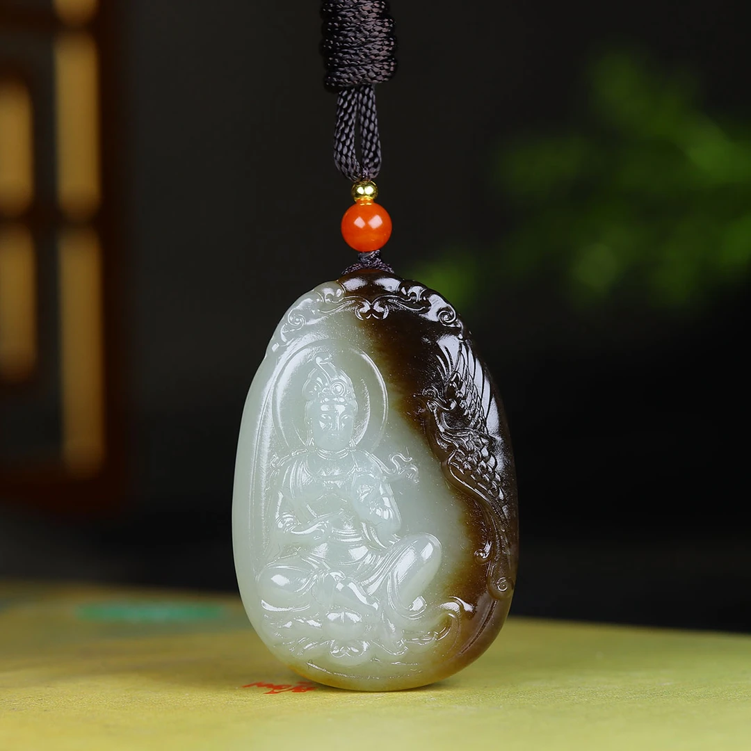 122003和田玉糖白玉观音挂件