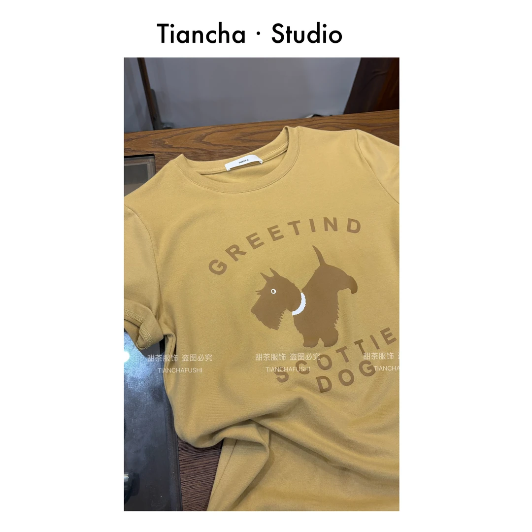 sweet c【黄色小狗】AA037#2025夏季新款韩系正肩短袖可爱百搭