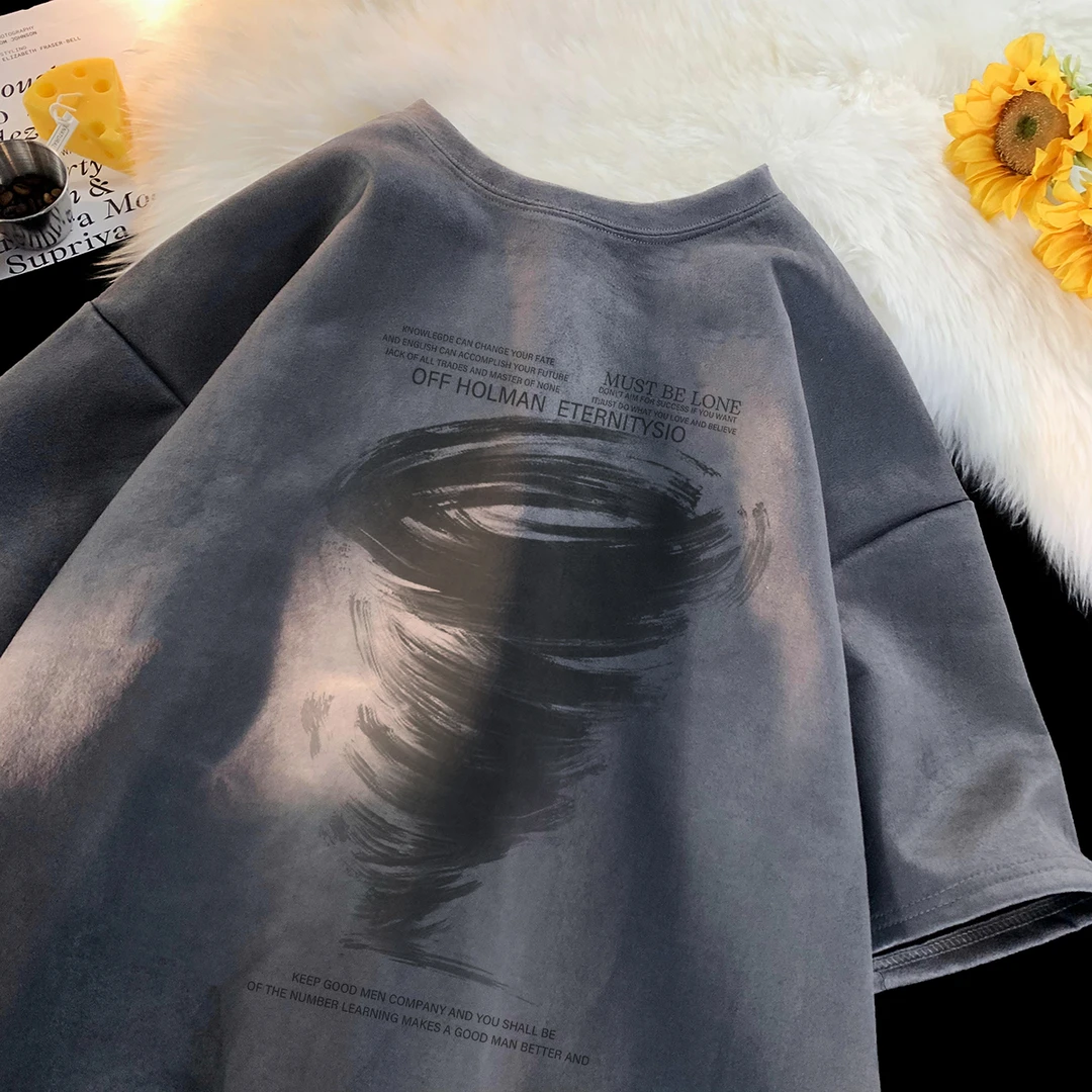 圆领短袖T恤男士宽松重磅5分袖260g落肩美式oversize夏季潮牌半袖