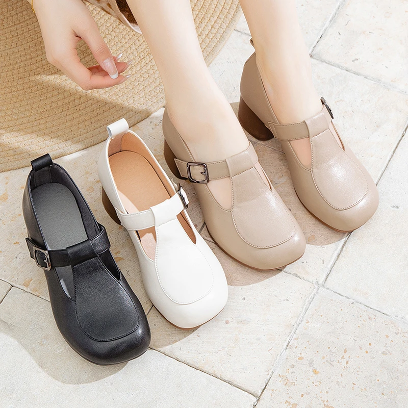25208新款春秋真皮妈妈鞋粗跟单鞋女舒适防滑软底中老年百搭女鞋