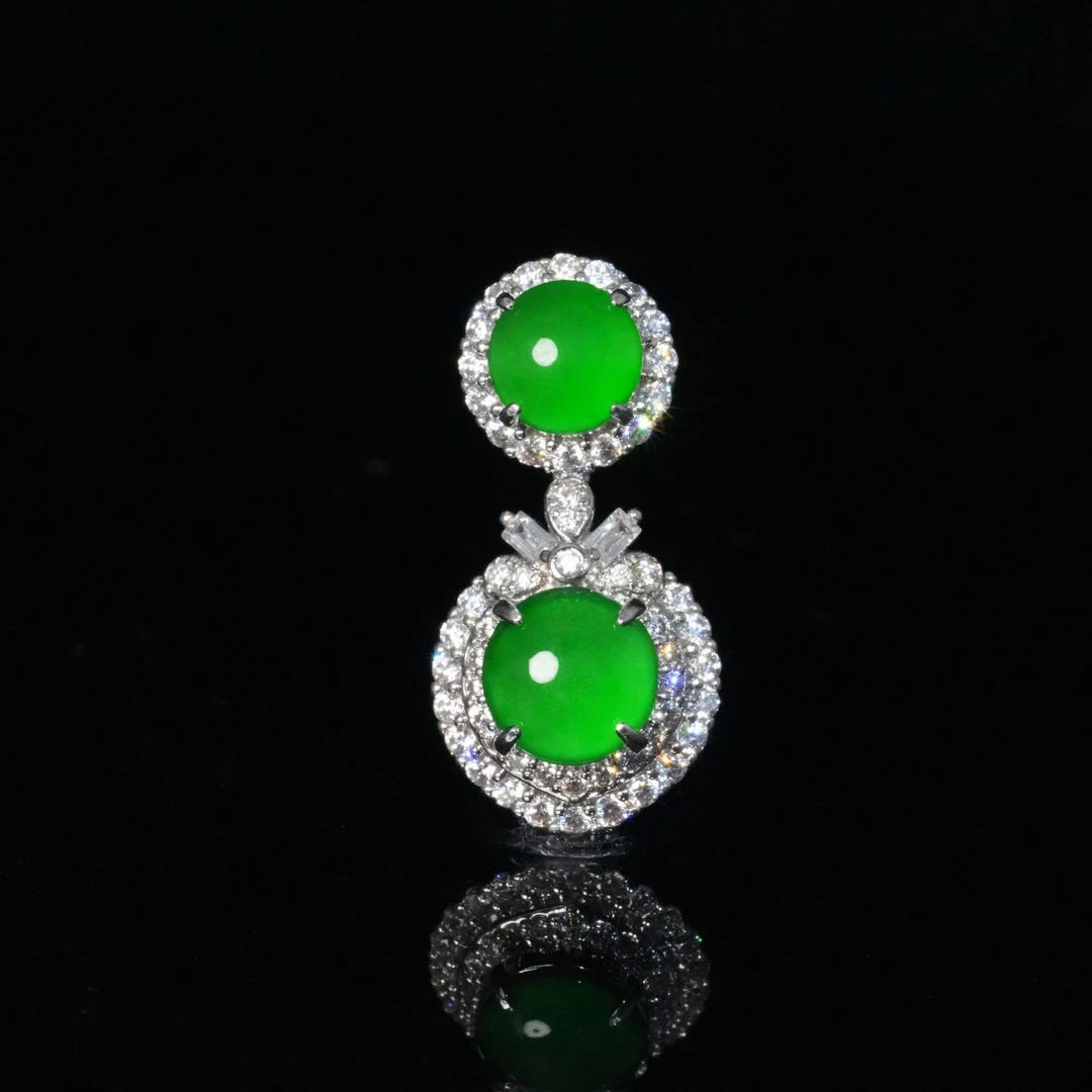 【小胖翡翠】天然翡翠双蛋面吊坠A货翠绿轻奢日常百搭女款-多样性发