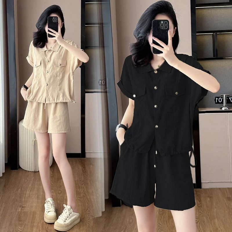 200斤胖mm休闲套装女士大码宽松显瘦洋气质短袖短裤运动服两件套