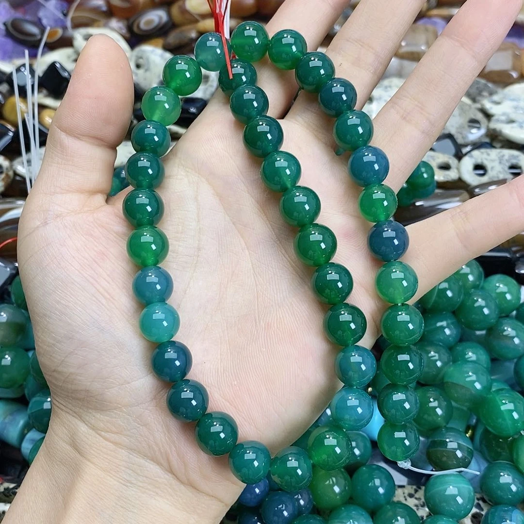 玛瑙/玉髓未镶嵌珠宝半成品卡十绿玛瑙圆珠随机一条装散珠