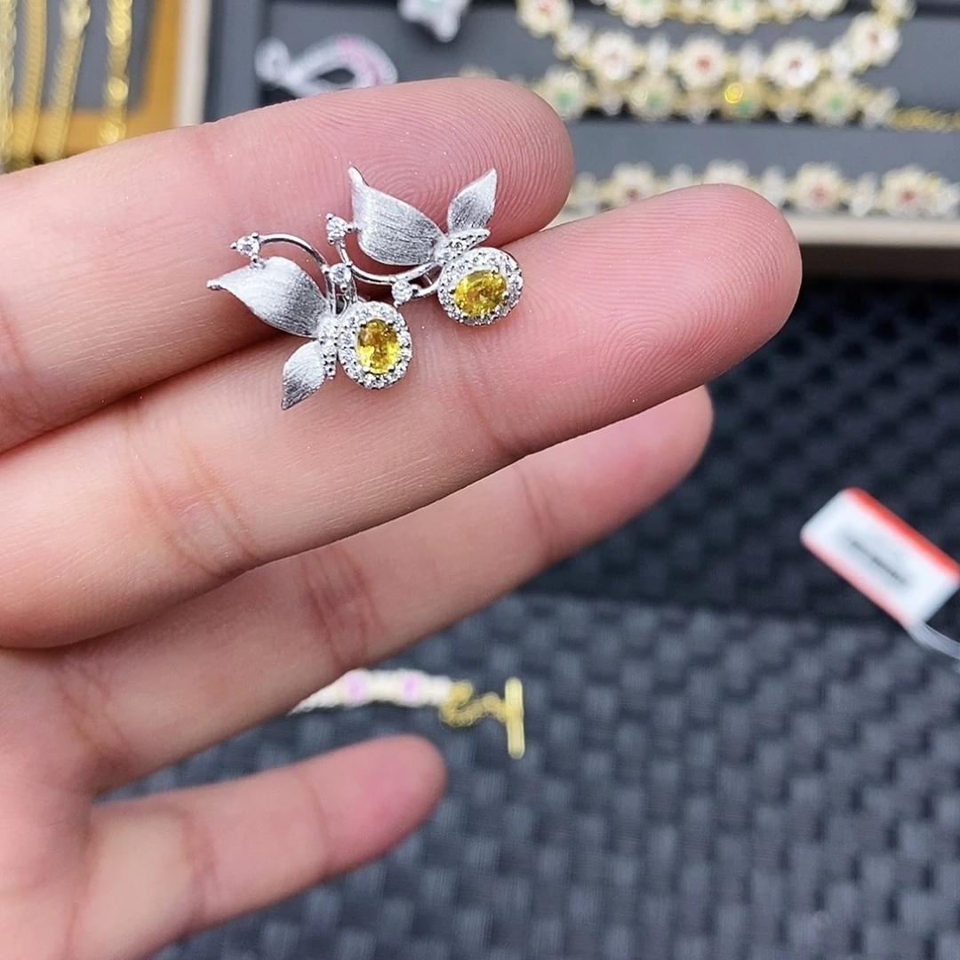 蓝宝石耳饰银S925镶嵌