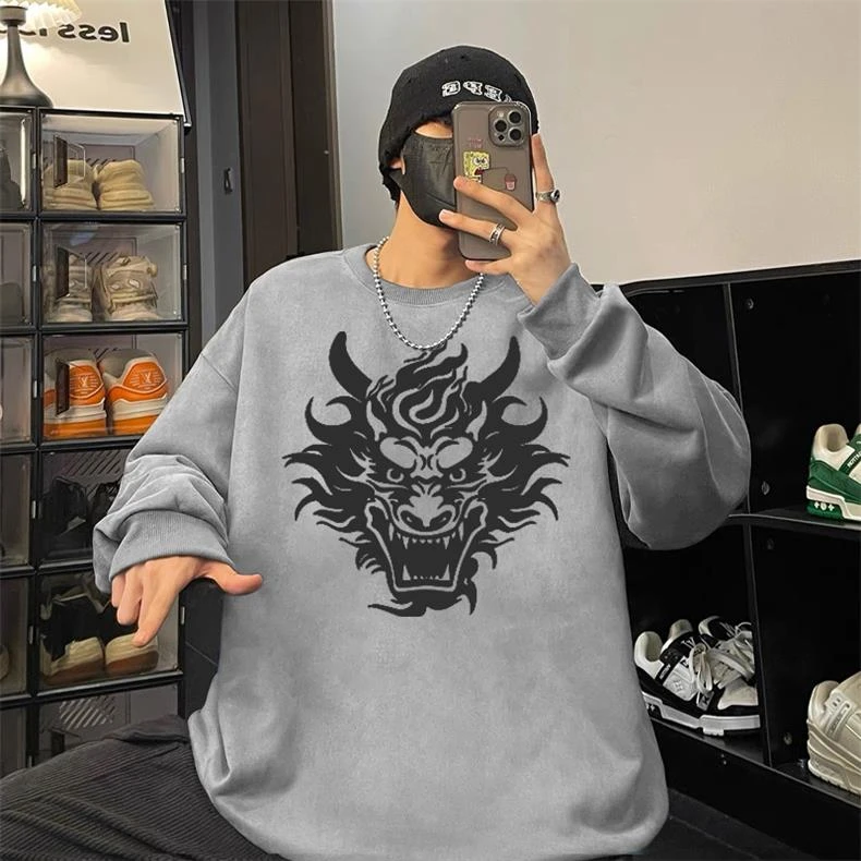 特大码300斤美式复古麂皮绒卫衣男秋冬宽松潮牌高街国风休闲外套