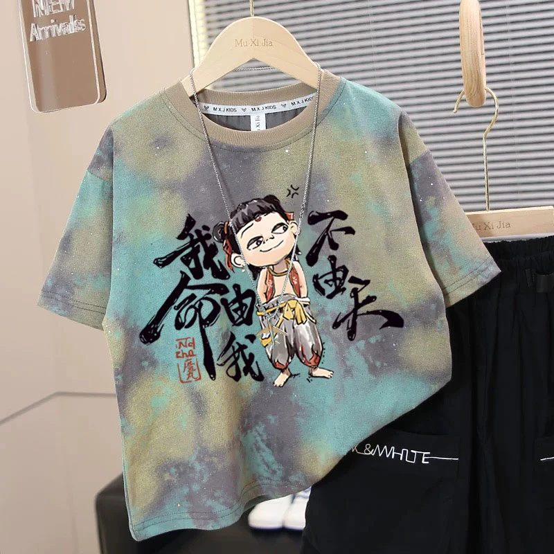 儿童装男童夏装短袖T恤2025新款中大童夏季哪吒夏款男孩上衣宽松t