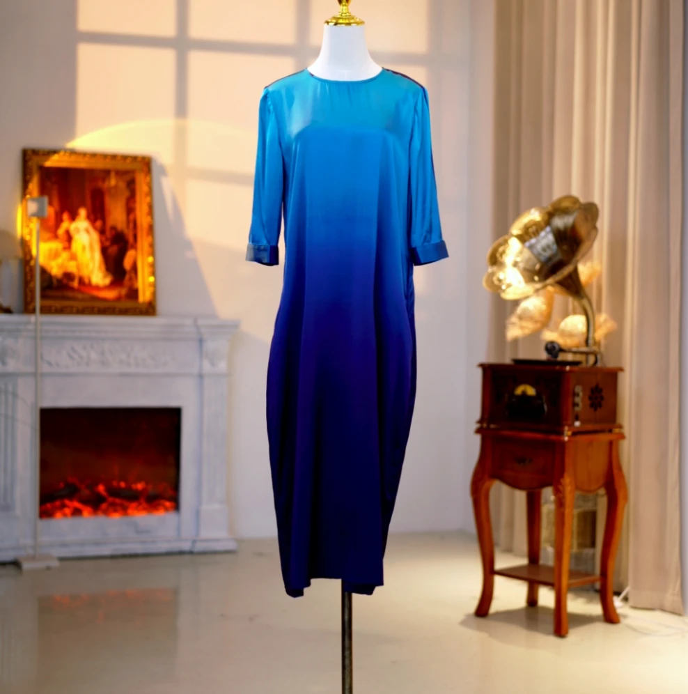 桑蚕丝高定时尚气质减龄优雅连衣裙长裙250072