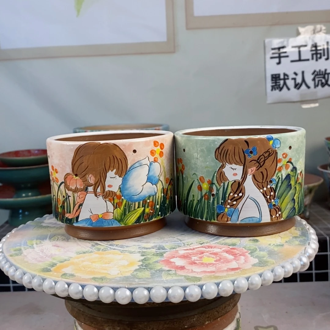 紫砂花盆星*红陶手绘花盆