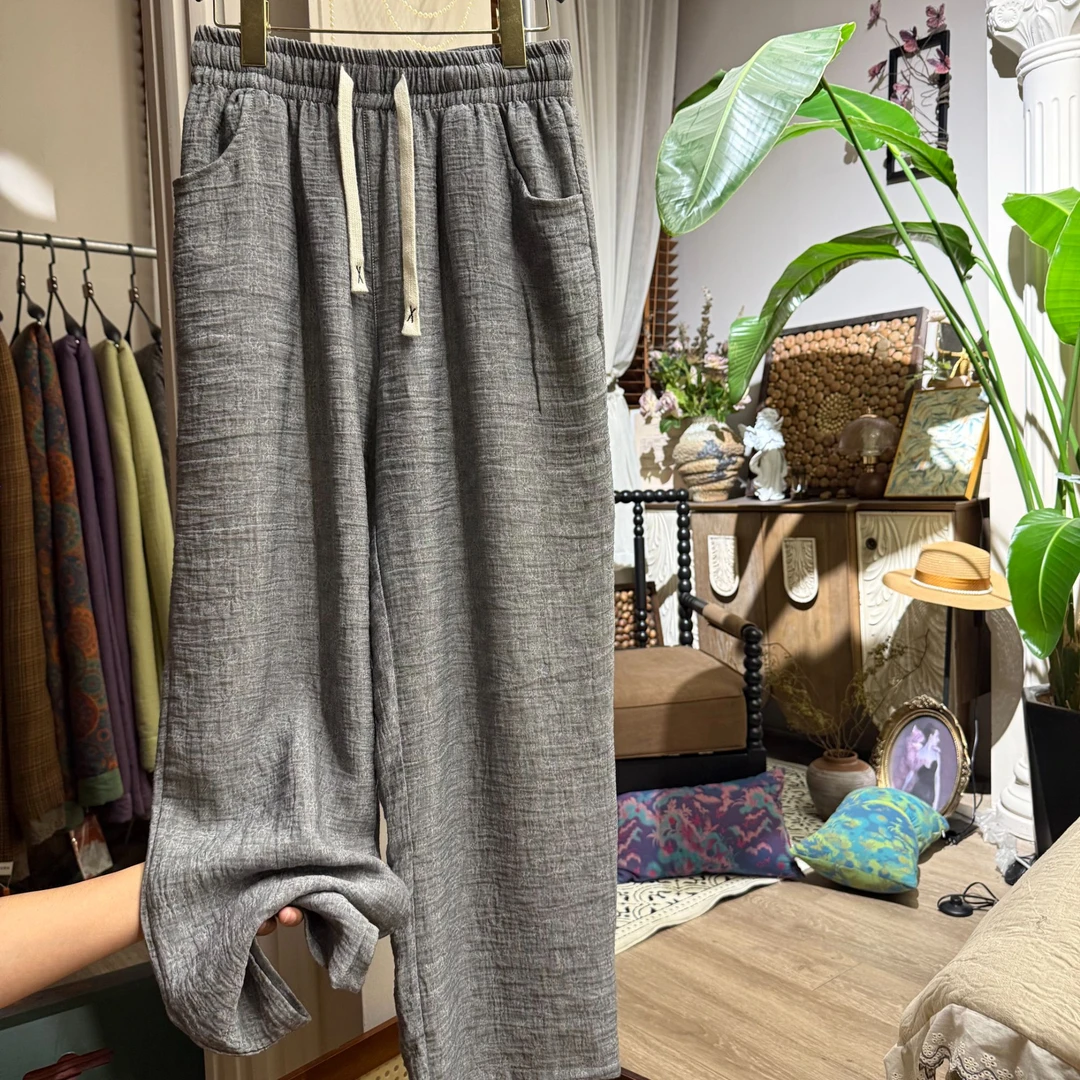 【弘雪】秋款天丝棉麻女士长裤休闲简约遮肉显瘦显高气质款裤子