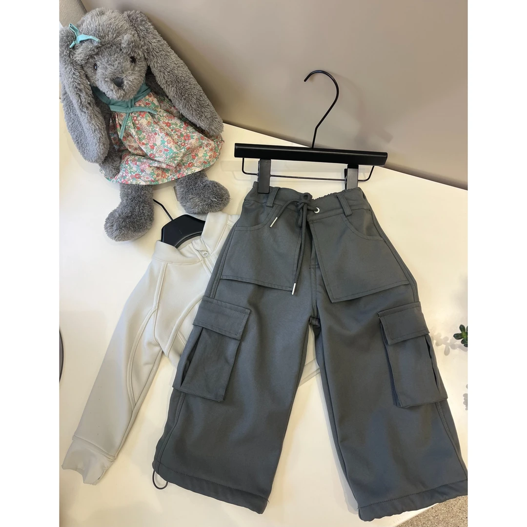 童装2024年冬季新款加厚保暖抽绳工装裤 244-LO-906灰色