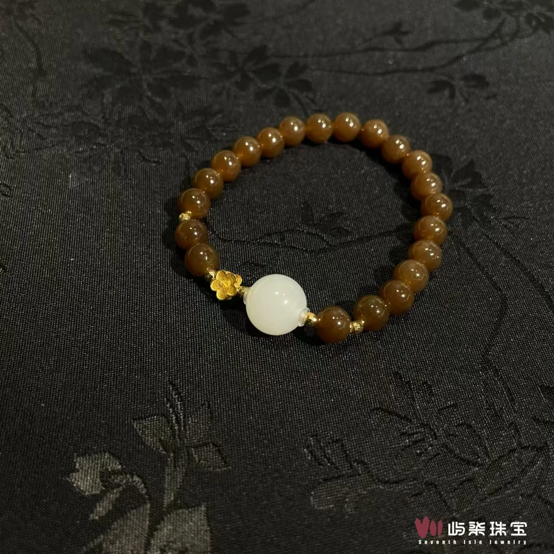 F512 和田玉18k金镶嵌 和田18k糖料手串