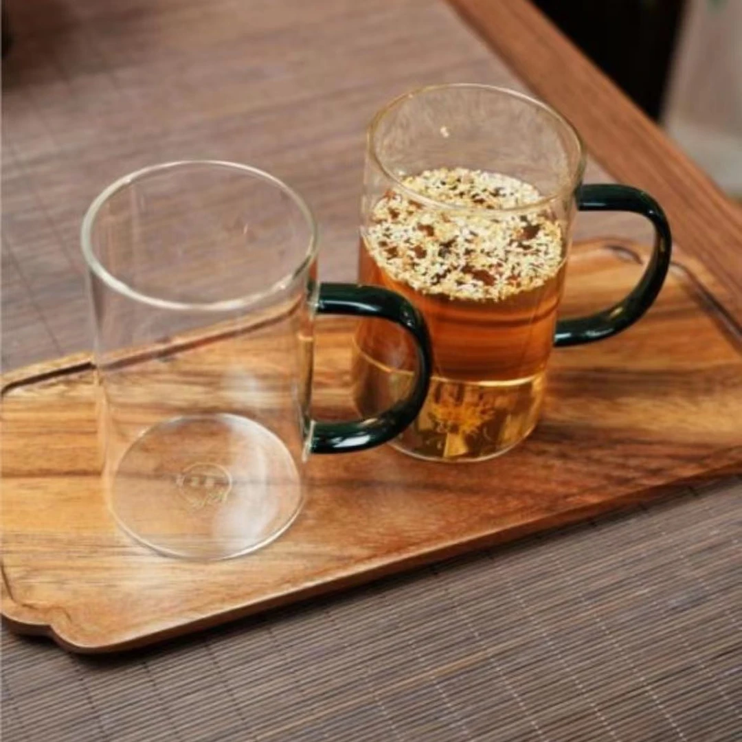伍境堂家用绿把绿茶杯玻璃杯耐热玻璃茶具茶器喝水加厚高硼硅玻璃