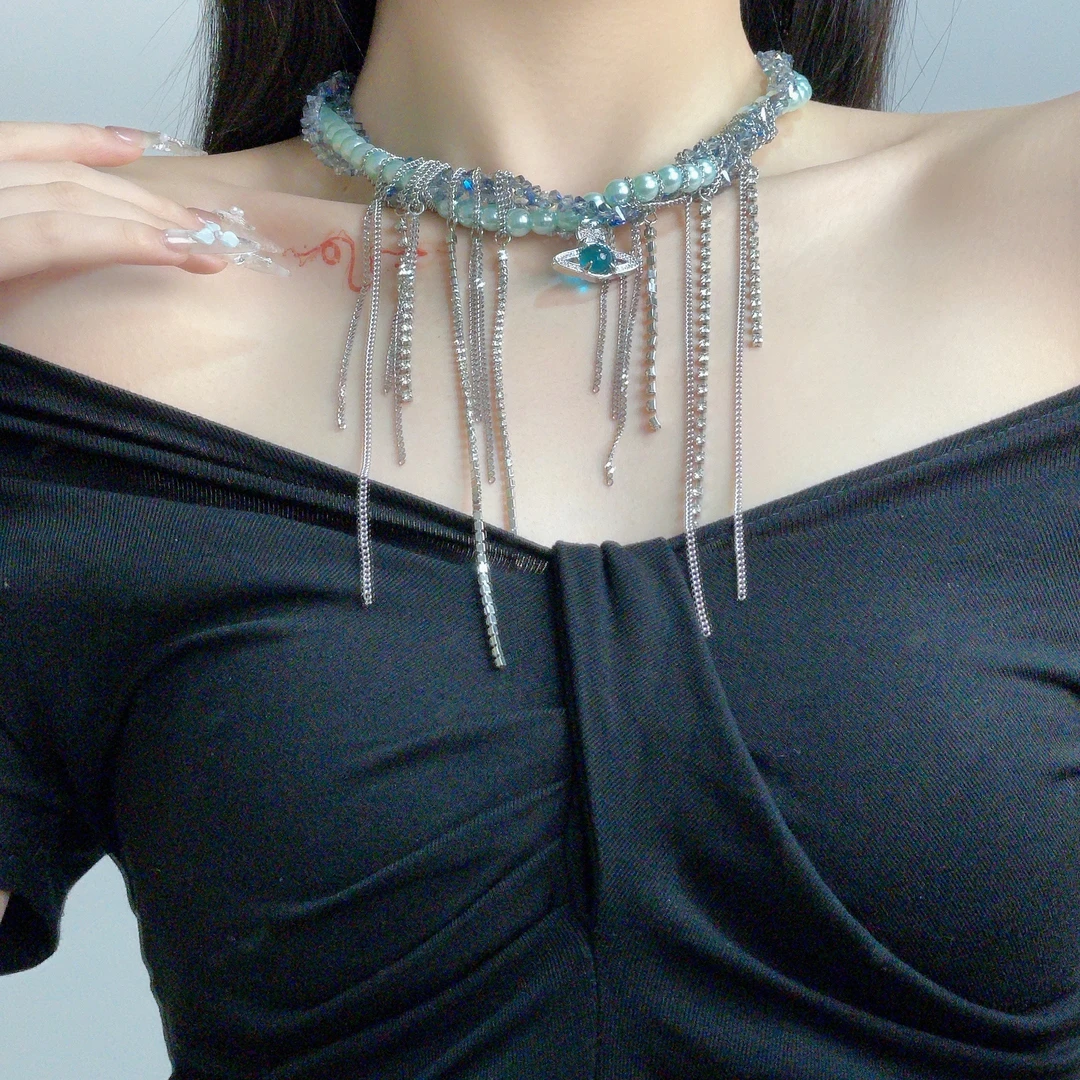 合金仿珍珠项链 2597欧美高级感优雅不规则几何星星吊坠项链颈链