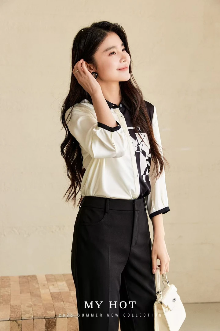 黑白拼接新款时尚衬衫简约百搭范