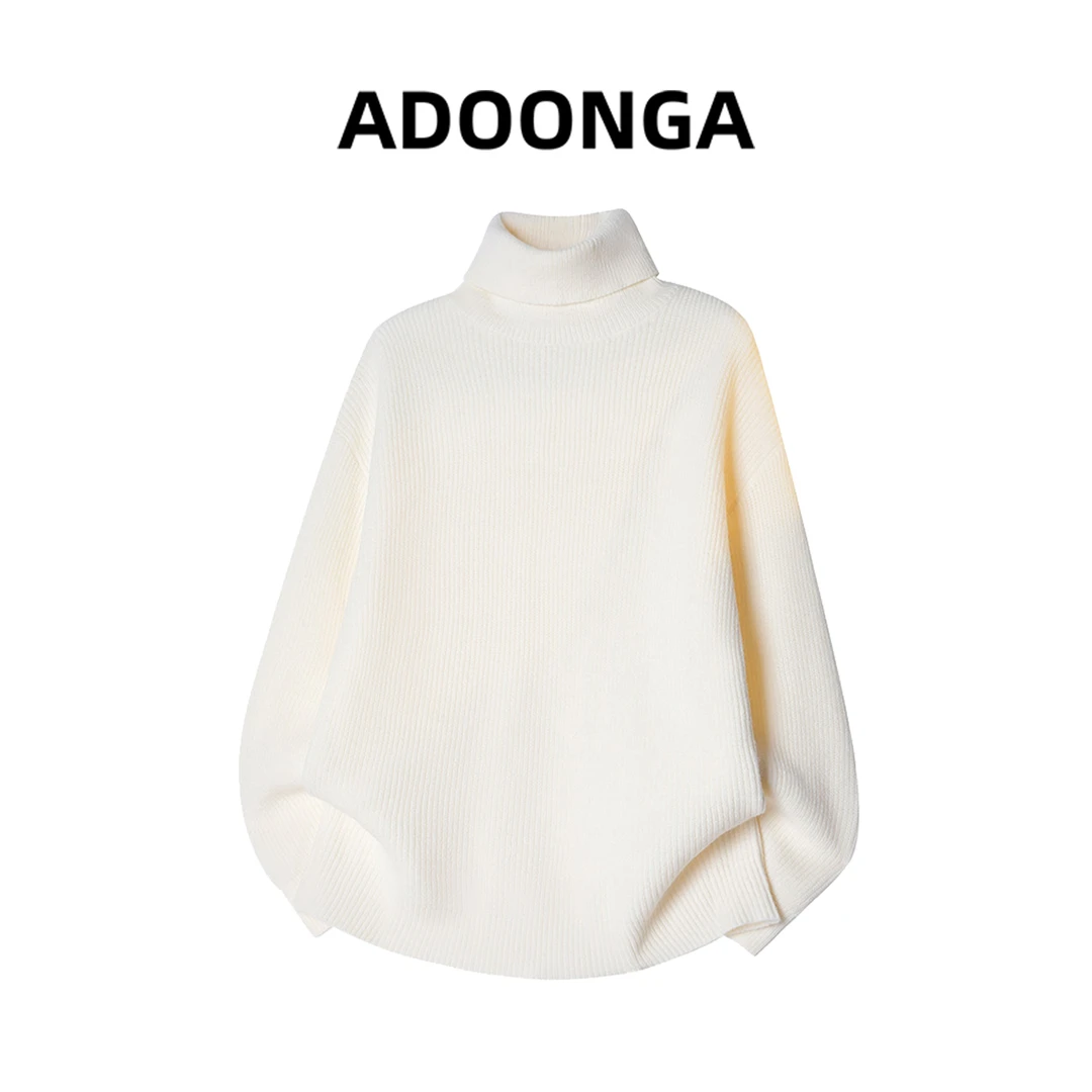 ADOONGA可翻高领针织衫秋冬季情侣款宽松潮流百搭纯色打底毛线衣