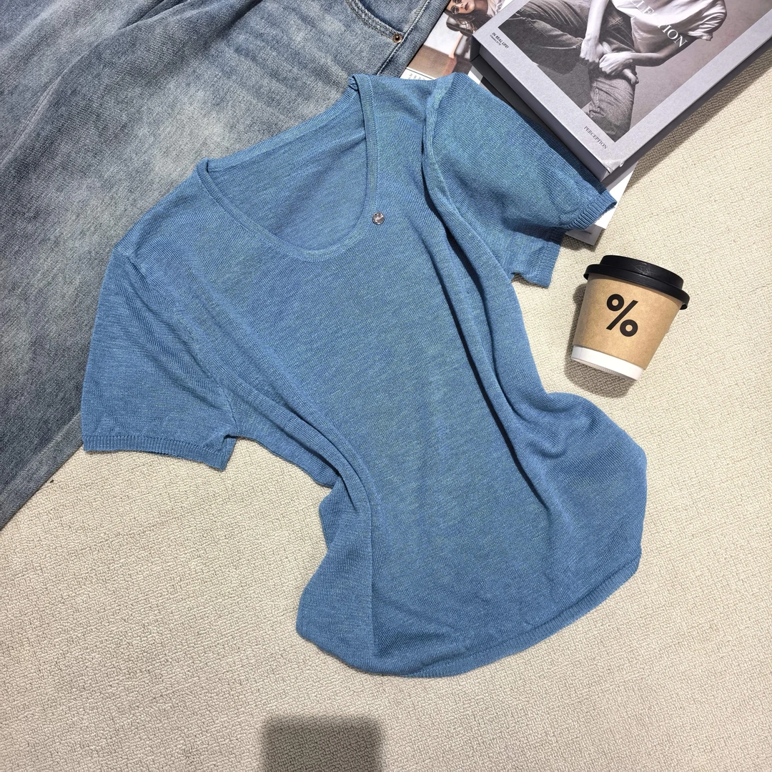 小清瓜女装严选2025新款夏季透气百搭打底圆领短袖针织衫DZG2027