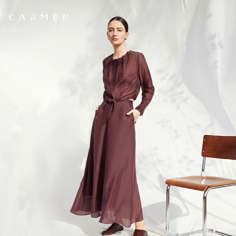 Carmen高端定染半身裙女2025春季新款气质显瘦高腰A字长裙