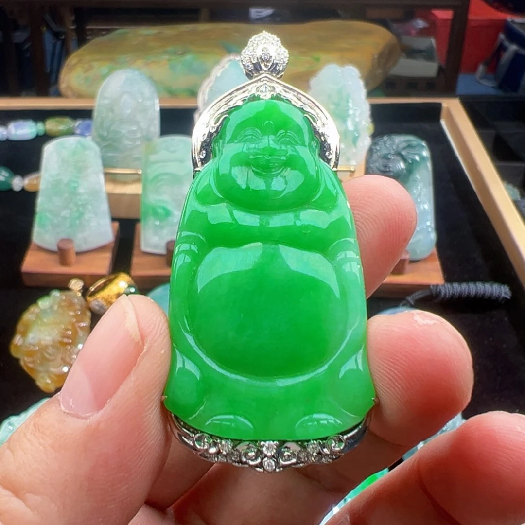 颈饰18K金镶嵌翡翠*️*天然缅甸翡翠吊坠