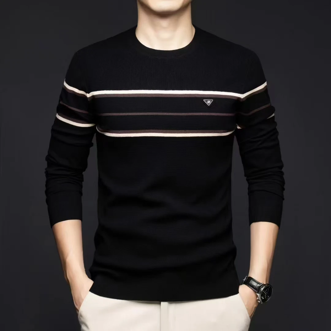 【树邦实体品质】秋冬新款条纹毛衣亲肤羊毛混纺百搭保暖圆领打底衫