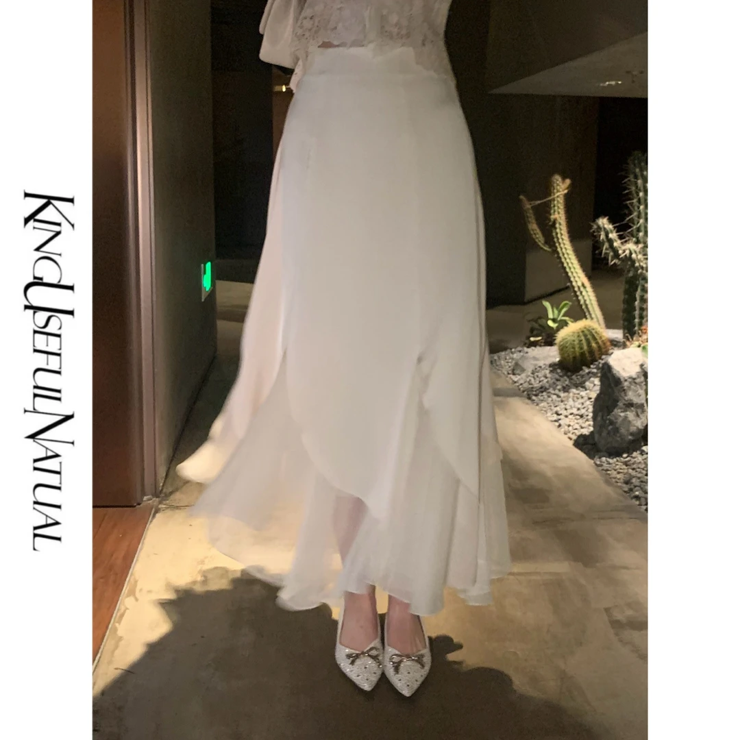 KUN【银月白茶】淡雅百搭 缎感温柔气质欧若风防晒显瘦垂坠感半身裙