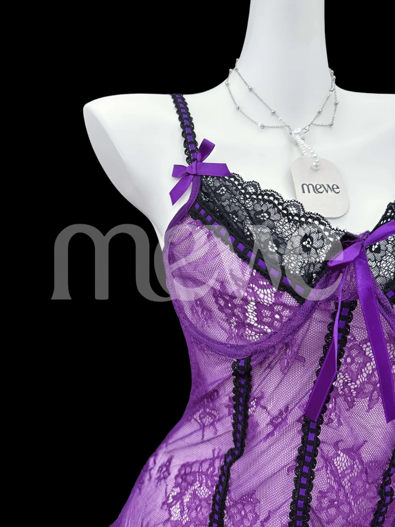 【mewe】「暗夜缠绕」吊带连衣裙蕾丝拼接性感内衣睡衣