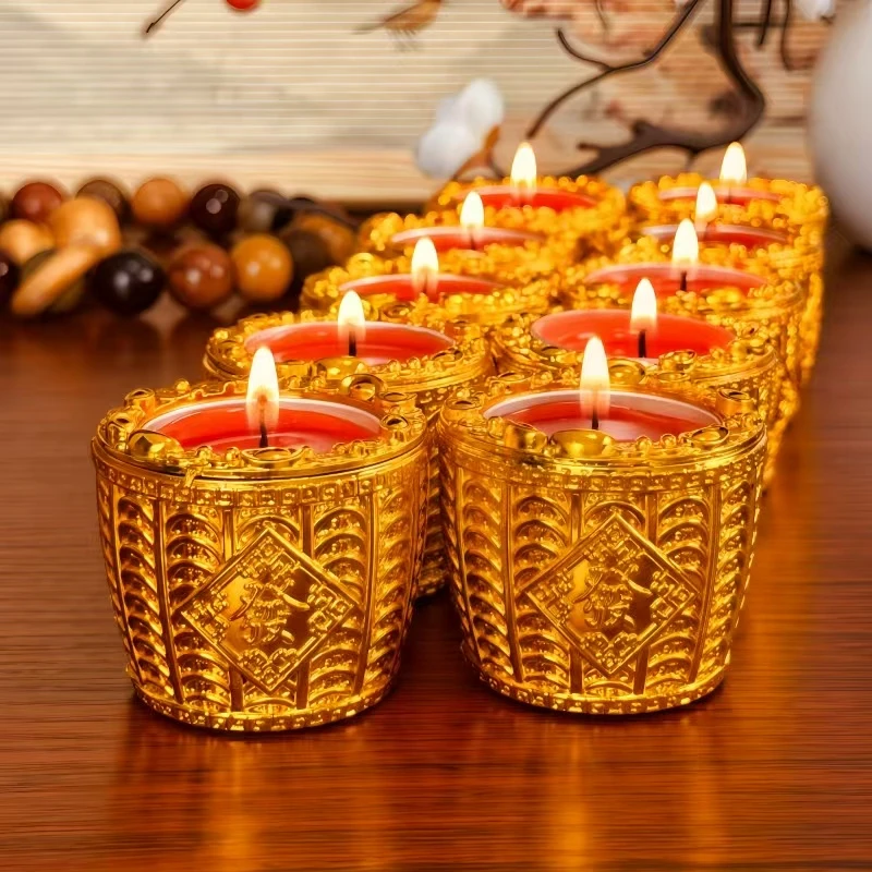 聚宝盆一桶金蜡烛家用无烟喜庆寺庙礼佛10粒装节日中秋赏月用品