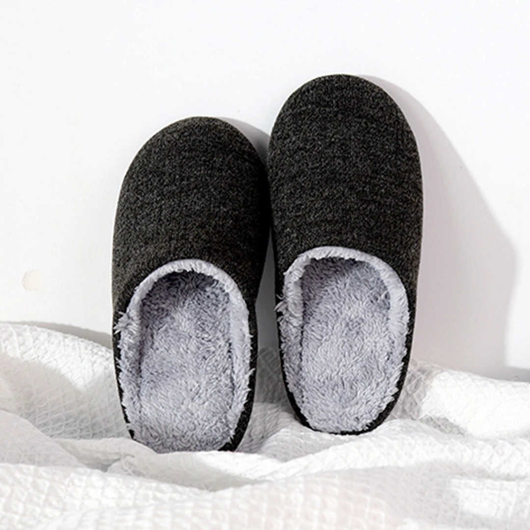 珂缔缘四季家居木地板静音毛呢软底包头棉拖鞋女情侣家用防滑保暖