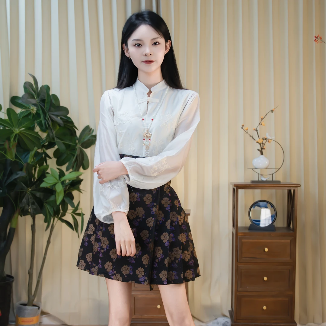 显瘦短袖妆花日常夏季春季明制汉服法式女装时尚马面裙短款套装