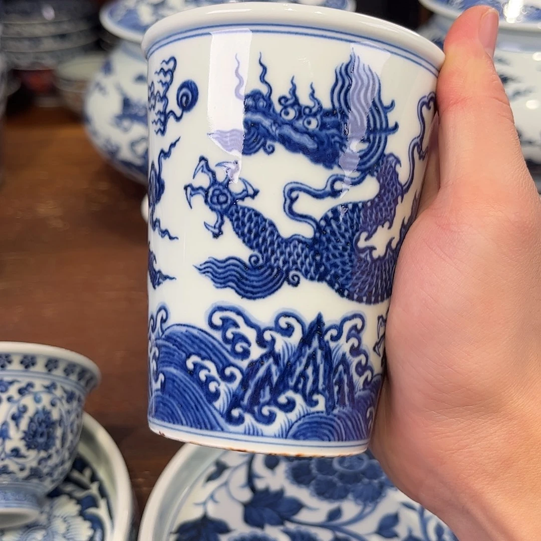 瓷片用****3宣德龙纹可乐杯手绘