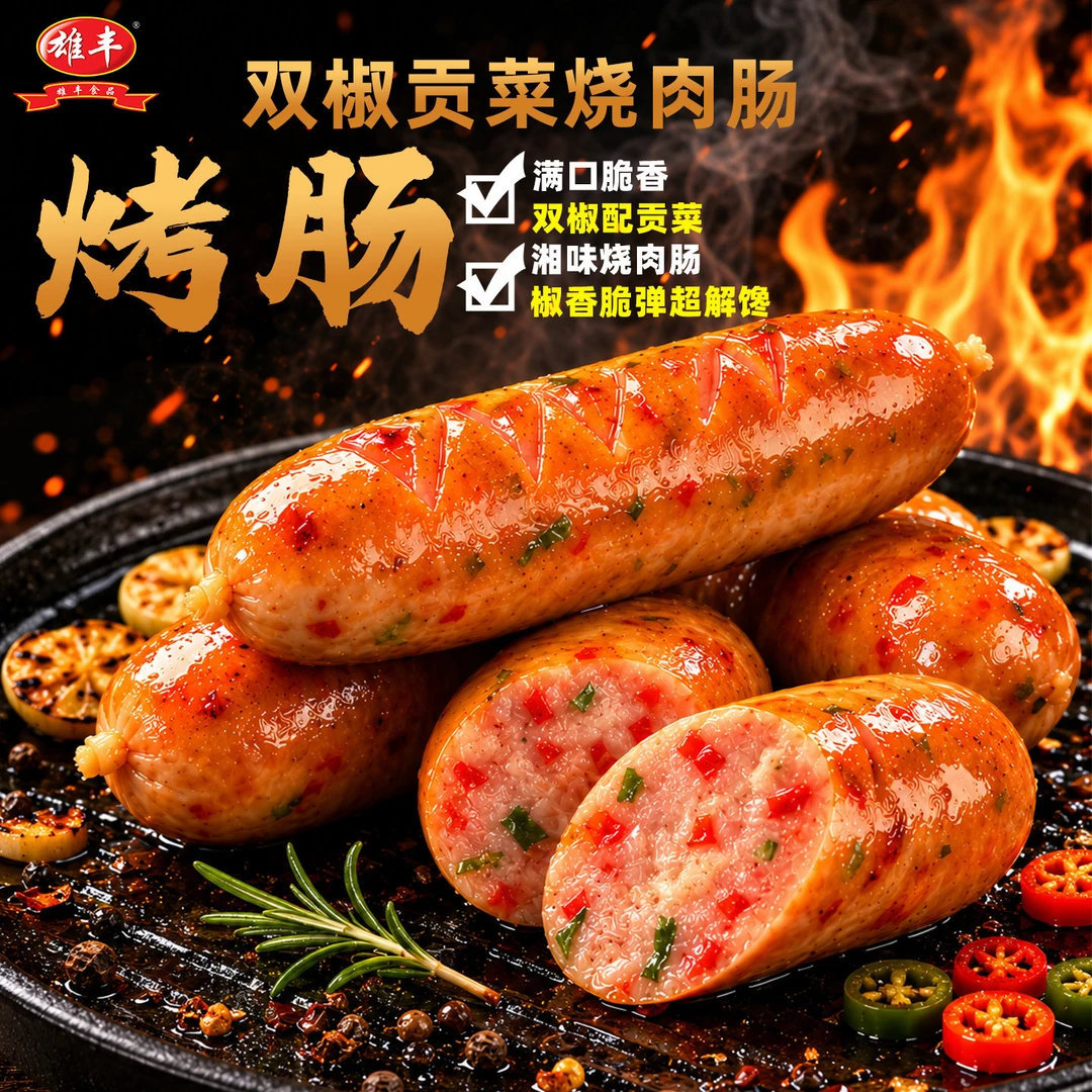 雄丰双椒烧肉味烤肠400g(8根)火山石地道肠青红辣椒肉肠膳食肠