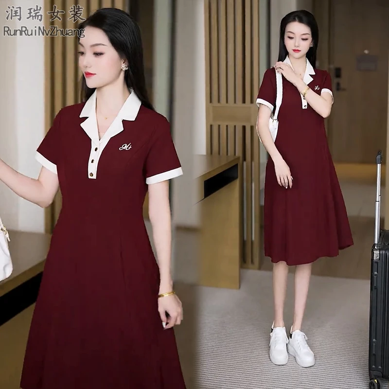 连衣裙优雅长裙显瘦H型裙三粒扣中腰裙子洋气女装减龄夏季衬衫裙