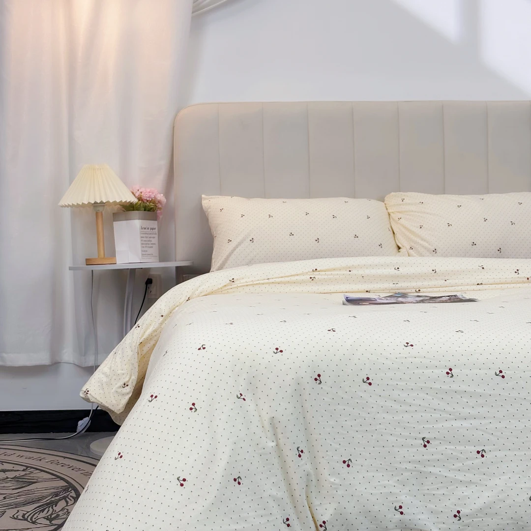 【波点车厘子-三四件套】全棉针织天竺棉纯棉母婴A类加厚保暖软糯