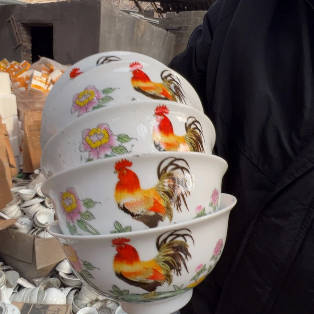 瓷景德镇高温陶瓷玉泥胎公鸡米饭碗6个