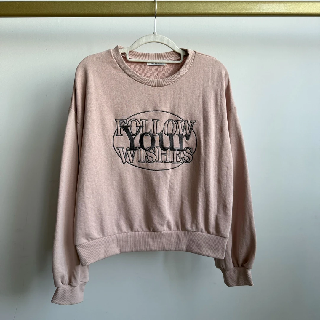 D1501 暗粉色字母刺绣休闲款圆领卫衣