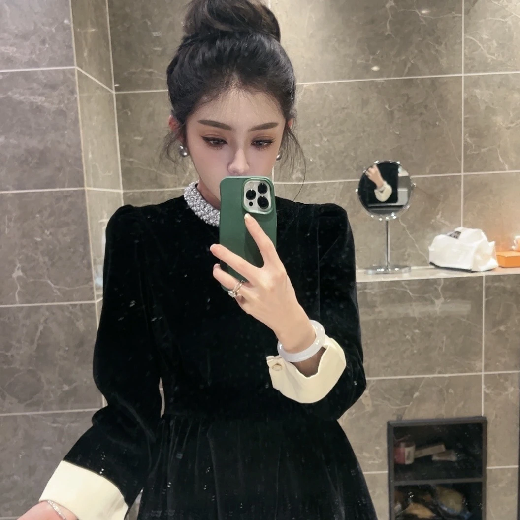 【珍珠定制 L2 短款都灵缪斯~法式丝绒连衣裙高级气质宝藏 L02005