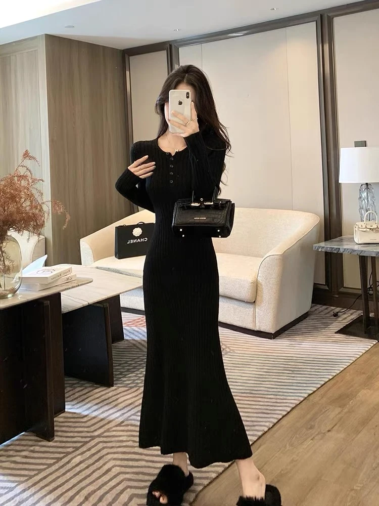 （351-400）妍度秋冬针织连衣裙长袖高级感秋冬大衣内搭毛衣裙