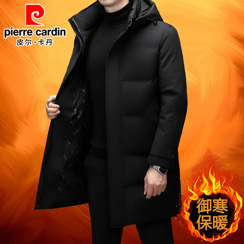 皮尔卡丹正品男士中长款羽绒服冬季保暖中年高档保暖休闲羽绒外套