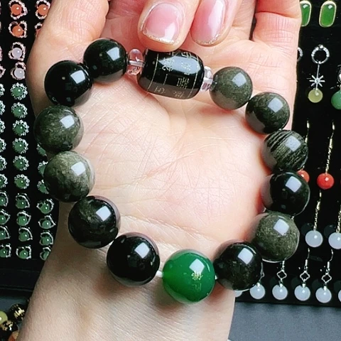 黑曜岩手串未镶嵌路路通